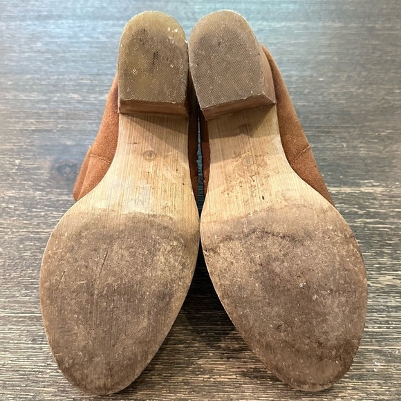 Urban Outfitters Ecote camel tan cow suede ankle boot booties women 9 block heel - Picture 5 of 9